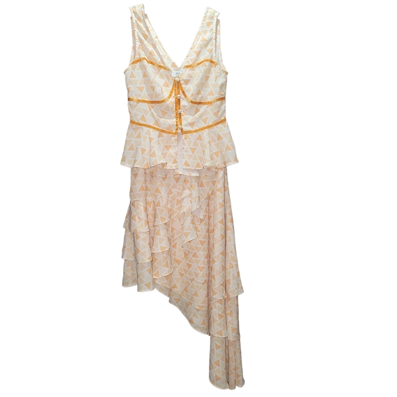 EUC Amy Lynn Asymmetrical Geometric Tank and Skirt Set in Yellow, Cream & Orange - Picture 5 of 11